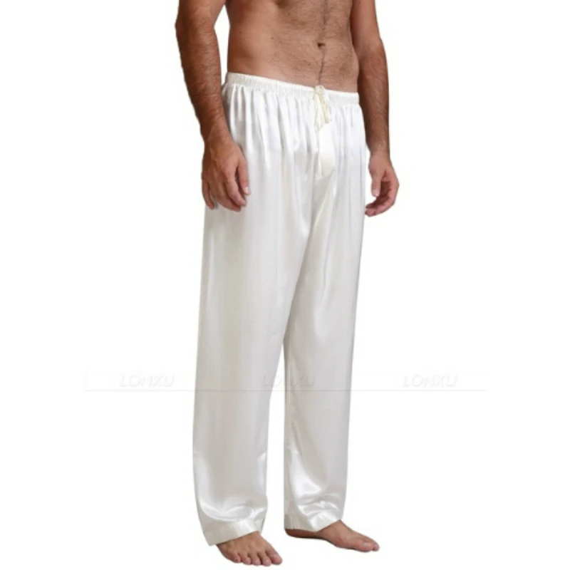 Мужские пижамы мужские шелковые атласные штаны для отдыха сна повседневные