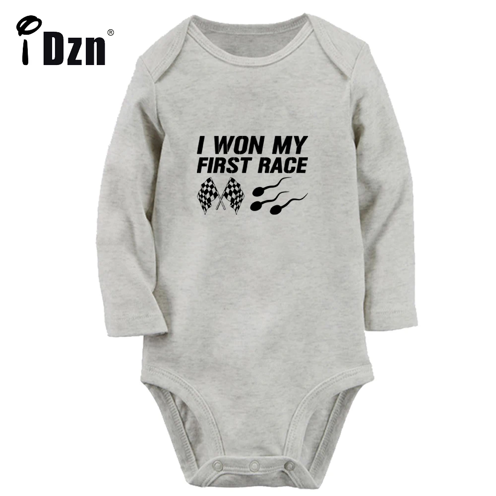 

Новый детский комбинезон iDzn с надписью «I Won My First Race Fun» для мальчиков, милое боди для маленьких девочек, хлопковый комбинезон для новорожденных, одежда с длинными рукавами