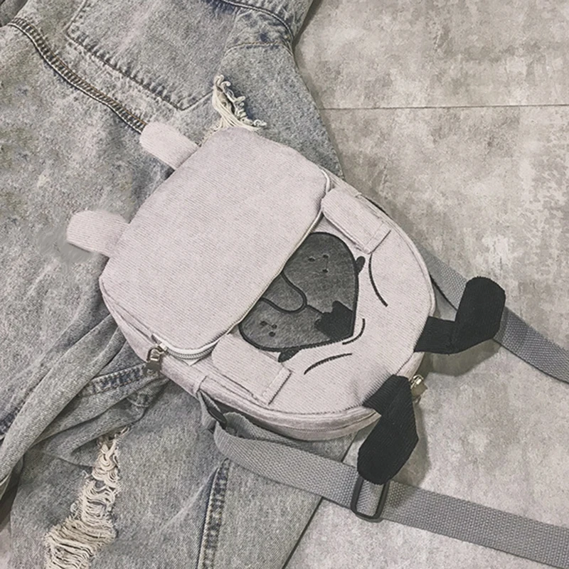 

Korean Cute Cartoon Animals Tote Bag Funny Dog Corduroy Shoulder Crossbody Dog Bag For Women Travel Daypack Shopping Child Bag