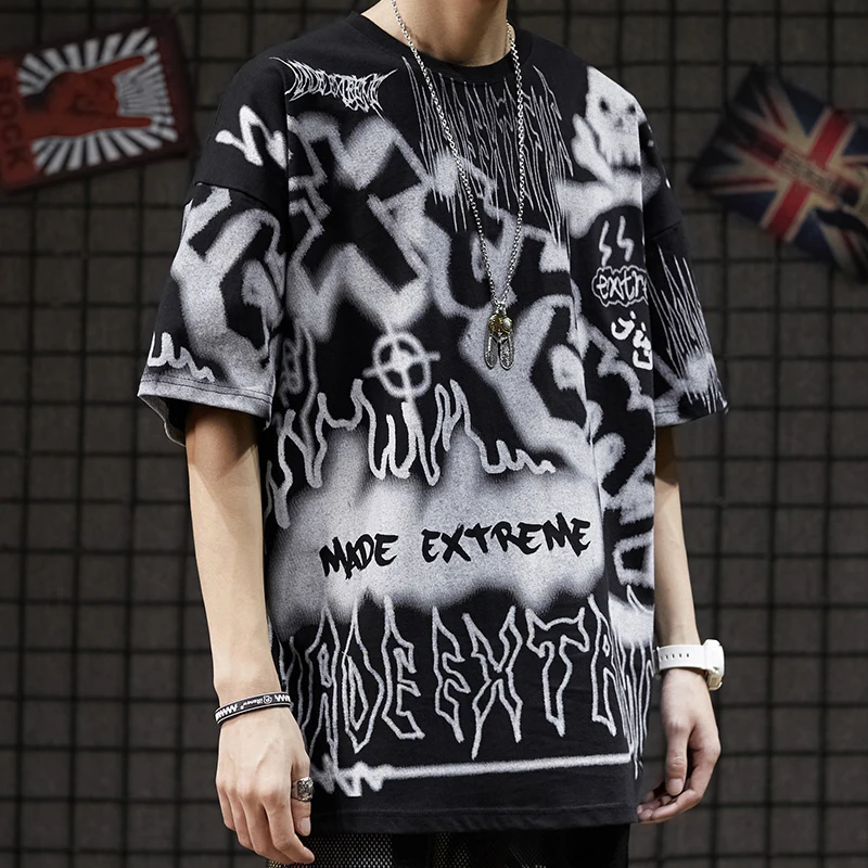 Харадзюку граффити буквы печати Футболка Толстовка Мужская хип хоп Короткие