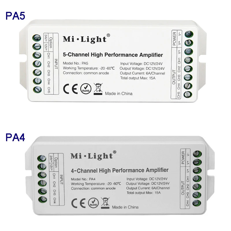 

Miboxer PA4/PA5 4CH 5 Channel led High Performance Amplifier Series DC12V 24V 15A Controller And all PWM Type led Controller