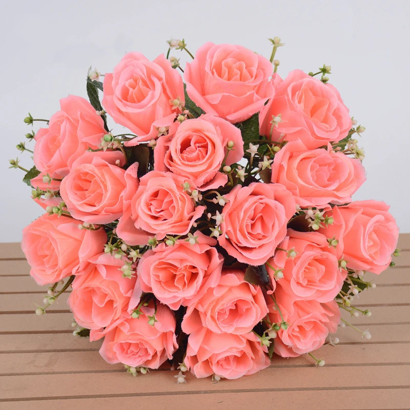 

Silk Artificial Rose Flower For Home Wedding Engagement Family Party Fake Decorative Artificial Flowers 1 Piece 35cm 18 Heads