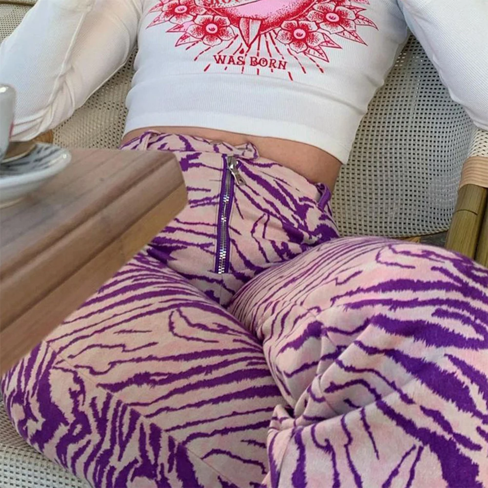 Узкие длинные брюки ZEBERY с принтом зебры женские брюки-Капри на молнии Y2K высокой