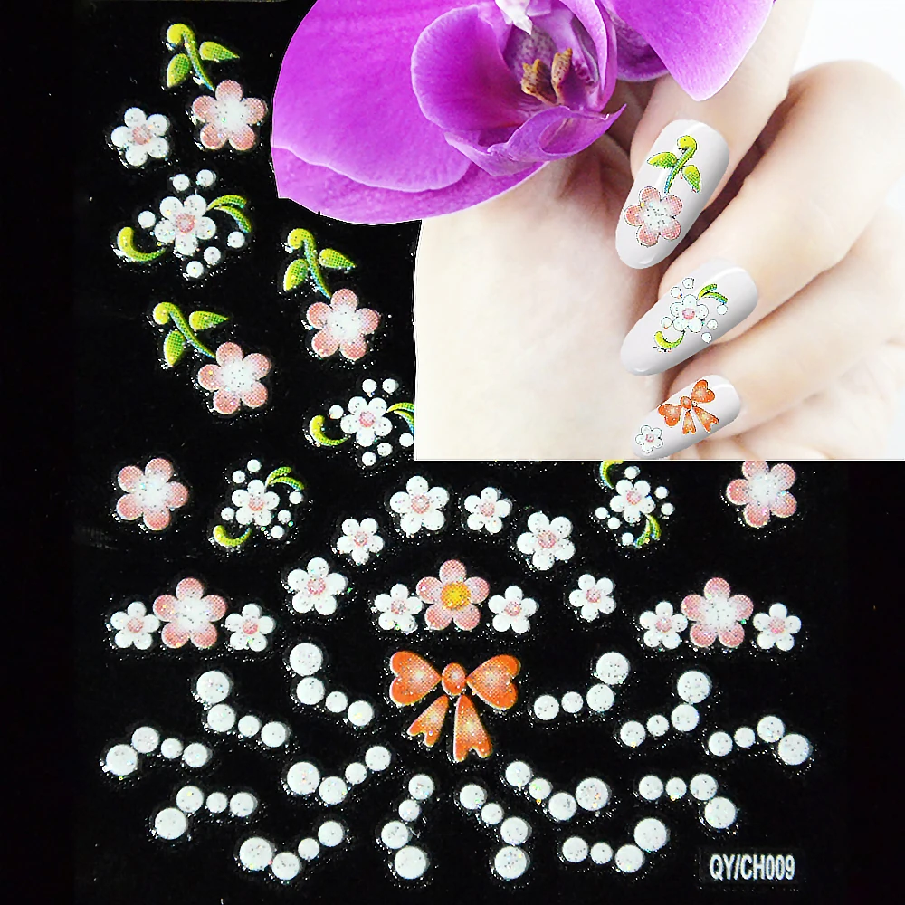 

Floral Sticky Stickers Rhinestone Sticker Nail Stickers Decals 3d Nail Art Stickers Nail Seal Nail Design Transfer Nails Cute