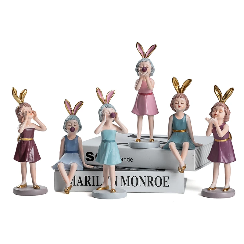 

Cute bubble girl figurine rabbit girls Resin Crafts fairy garden miniatures living room decorcharacter desk home decoration
