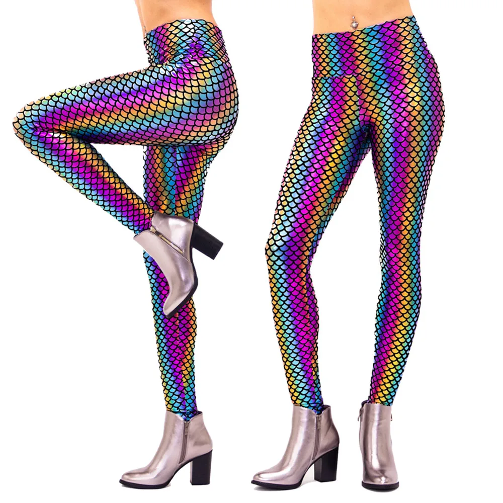 

Women Soft Printed Leggings Trousers Digital Print Mermaid Fish Scale Leggings 3D Digital Print Legging Plus Size
