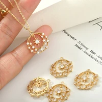 14k gold plated shining stars zircon circle pendant diy ear stud necklace hairpin handmade material accessories 2pcs