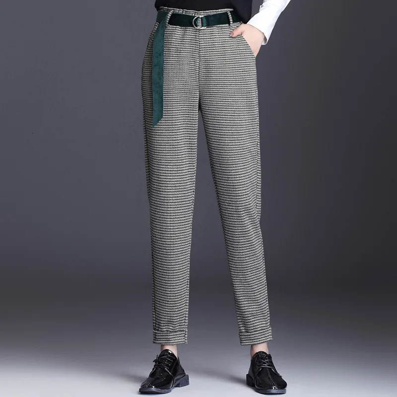 Штаны шаровары для женщин 2021 Новый осень зима теплая Винтажная обувь в клетку с