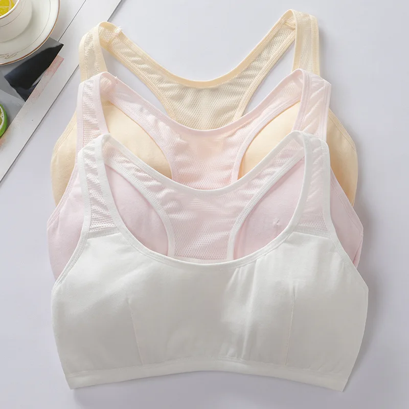 

Girls Solid Cotton Bra Puberty Kids Training Vests Breathable Teens Students Underwear Bras Sport Tops Tanks 8-18 Years Old