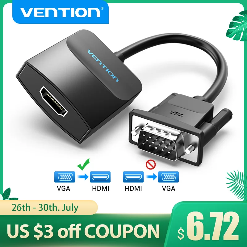  Адаптер Vention VGA-HDMI 1080P VGA папа-HDMI мама конвертер кабель с аудио USB питание для PS4/3 HDTV VGA HDMI конвертер