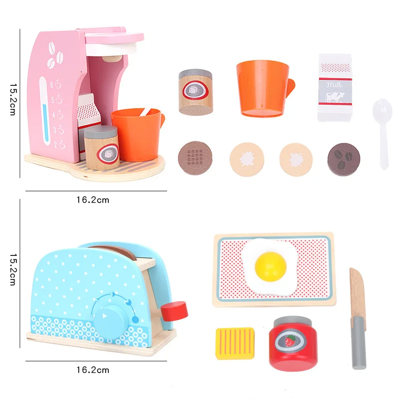 

Kids Wooden Simulation Play Sets Toasters Bread Maker Coffee Machine Kit Pretend Game Wood Mixer Kitchen Role Toy Kids Xmas Gift