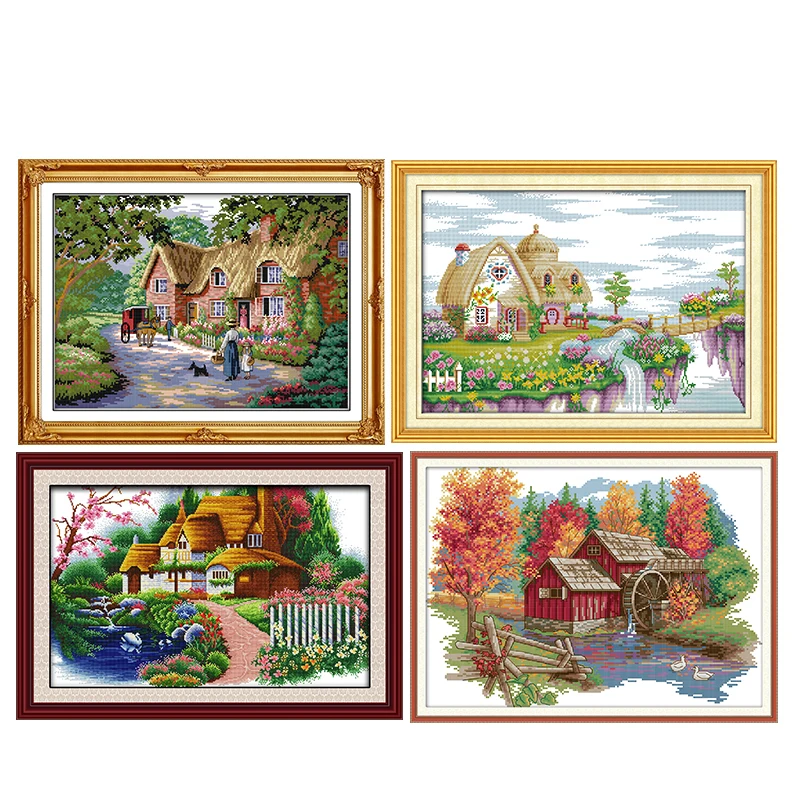 Пейзаж салона DIY 14CT набор вышивки крестиком печатный узор DMC счетная ткань на
