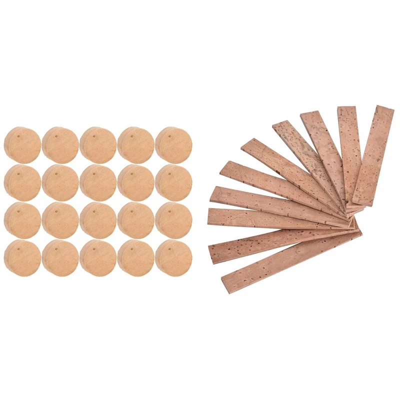 

10 Pcs Clarinet Joint Cork Sheet, 9.1X1.3X0.2Cm & 20Pcs 9.5Mm Trumpet Cork Pads, Trumpet Repairing Cork Pads