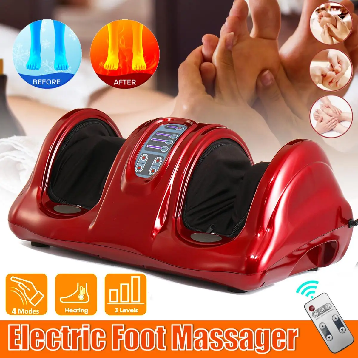 220V Foot Massager Electric Heating Foot Body Leg Massager Shiatsu Kneading Roller Vibrator Machine Reflexology Calf Leg Relax