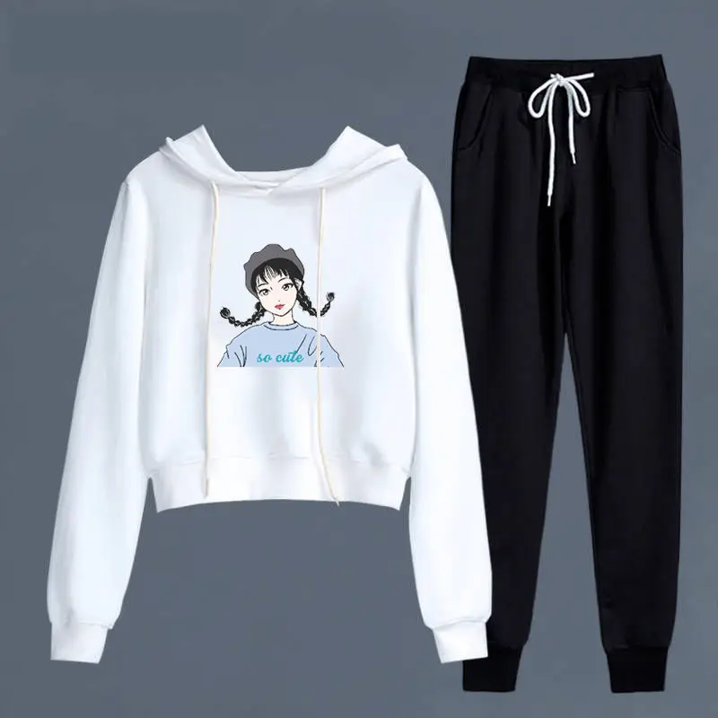 

Female Outfits 2 Piece Matching Set Plus Size Tracksuit Sportswear Hooded Top and High Waist Casual Pants Sets Clothes Women 105