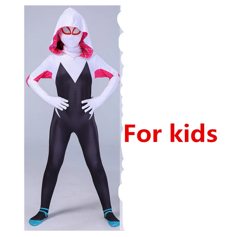 Kids costume 4 Костюм Гвен Стейси, костюм Питера Паркера, Майлз, костюм «Моралес», комбинезон на молнии, костюм супергероев на Хэллоуин - Цвет: Kids costume 4