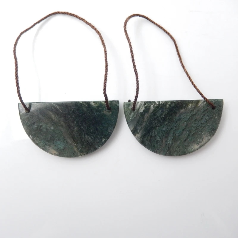 Натуральный камень с Мохом полукруглый Агат двойные отверстия драгоценный