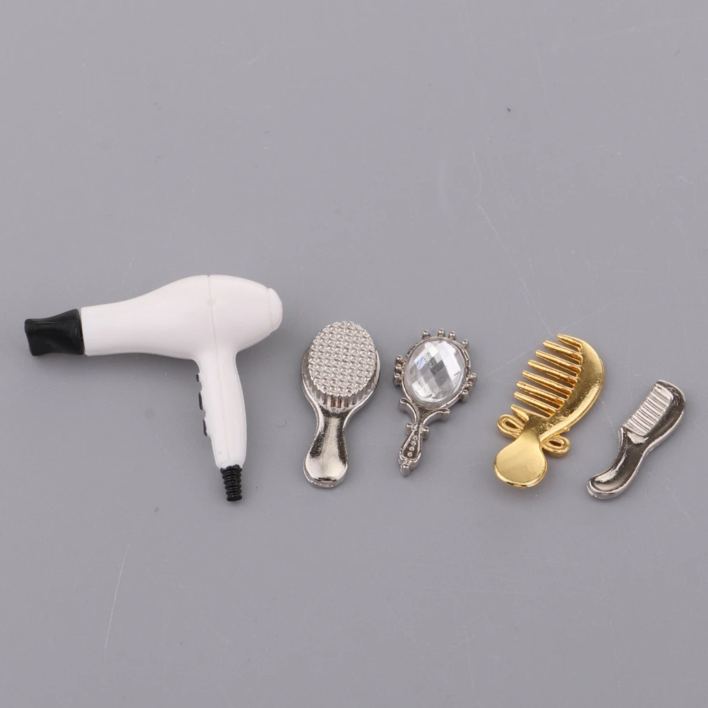 

Dolls House Hair Dryer Brush Combs Mirror Vanity Set Bedroom Accessory 12th