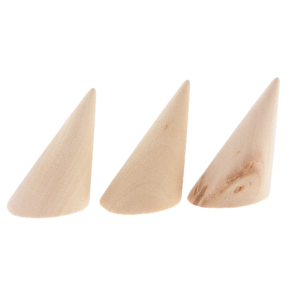 

3pcs Cone Ring Wedding Band Jewelry Display Stand Holder Kids DIY Wood Craft