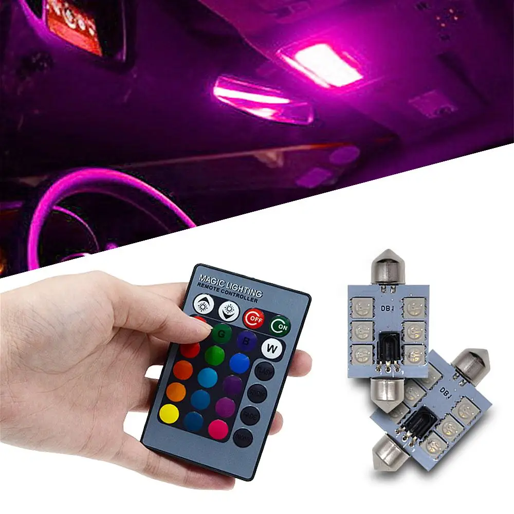 2X RGB 5050 6SMD Festoon светильник c5w Dome Car Led Auto с дистанционным управлением|bulb color|bulb led