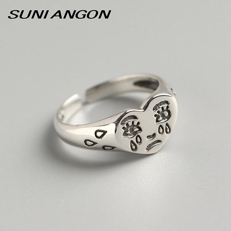 Кольцо с грустным лицом кольцо из стерлингового серебра 925 пробы сердцем и плачом