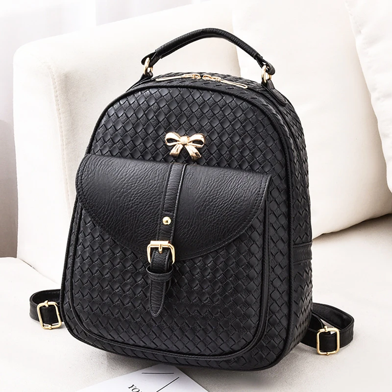 

Fashion Exquisite Weave Women's Backpack PU Leather Casual Shoulder Hand Bags For Teenagers Girl Boy Travel Shopping School Bag