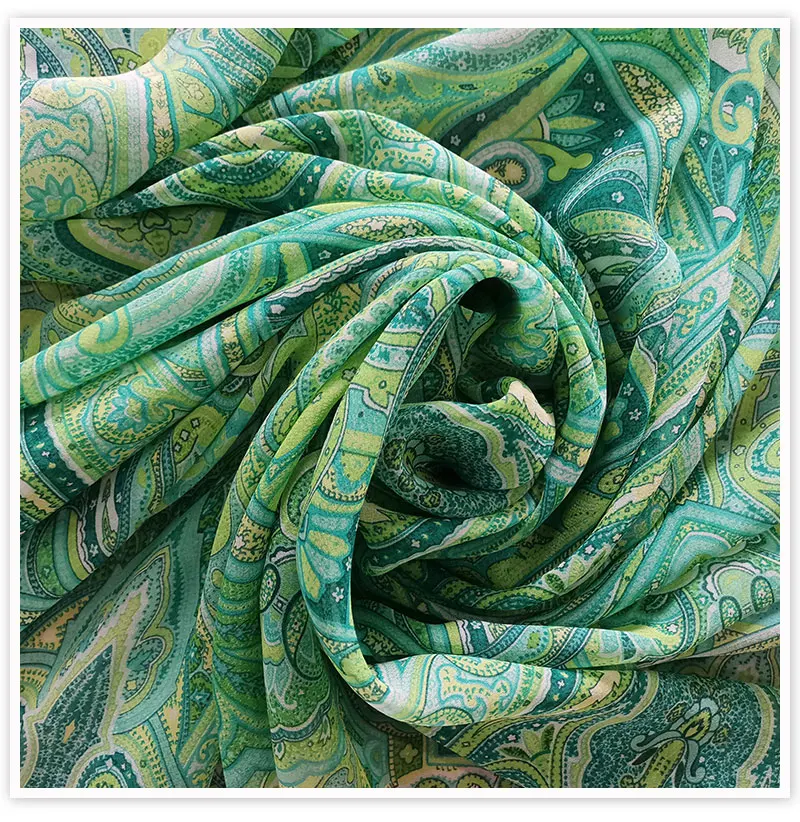 Этнические зеленые с Пейсли принтом натуральный шелк жоржет ткань одежда для платье из натурального шелка tissu telas ткань 12 мм SP5372