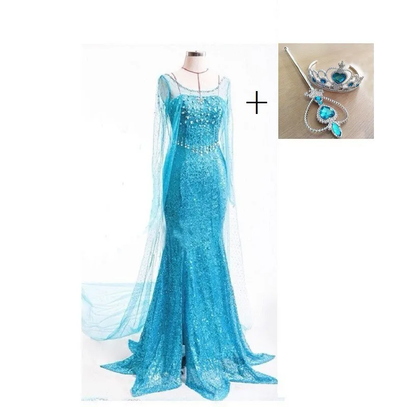 Disney COS Frozen Elsa Queen Clothes Halloween Party Cosplay Costume Girl Stage Dinner Dress Adult Princess Aisha Dresses Wig