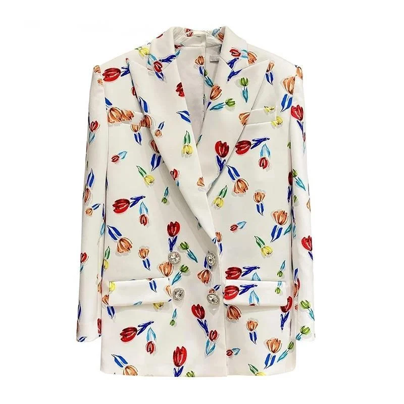 

Повседневный свободный блейзер с принтом для женщин, корейские прямые блейзеры с отложным воротником и длинным рукавом, женская модная одежда на раннюю осень 2021