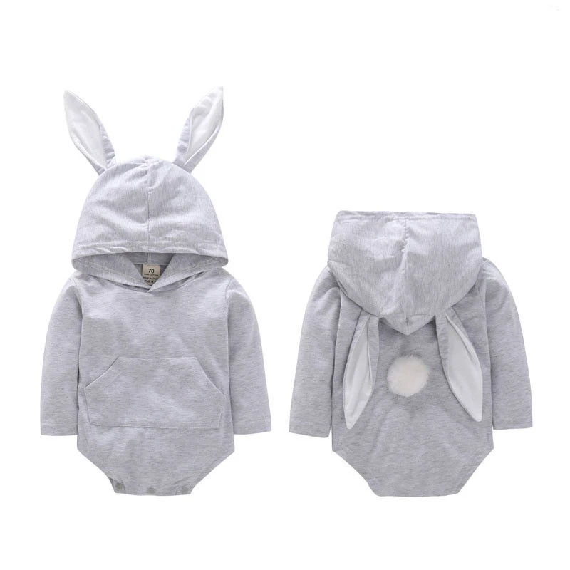 

Brand New 0-24M Newborn Infant Baby Boy Girl Easter Bodysuit Long Sleeve Solid Color Bunny Ear Hooded Tail Jumpsuit Playsuit