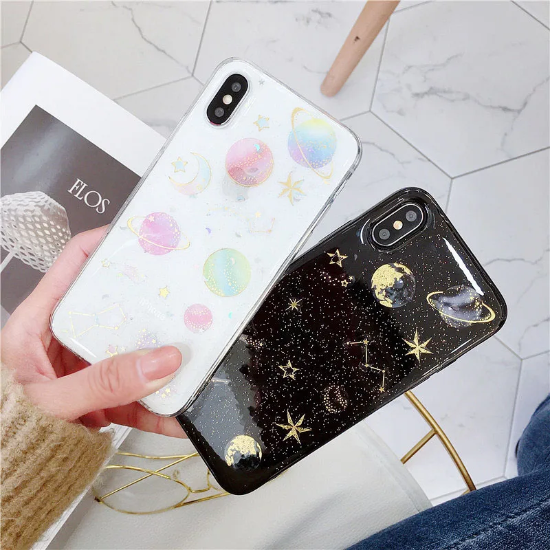 Роскошный эпоксидный чехол для iPhone X XS XR Max Back 7 8 6 6S Plus 5 5S SE планета звезда