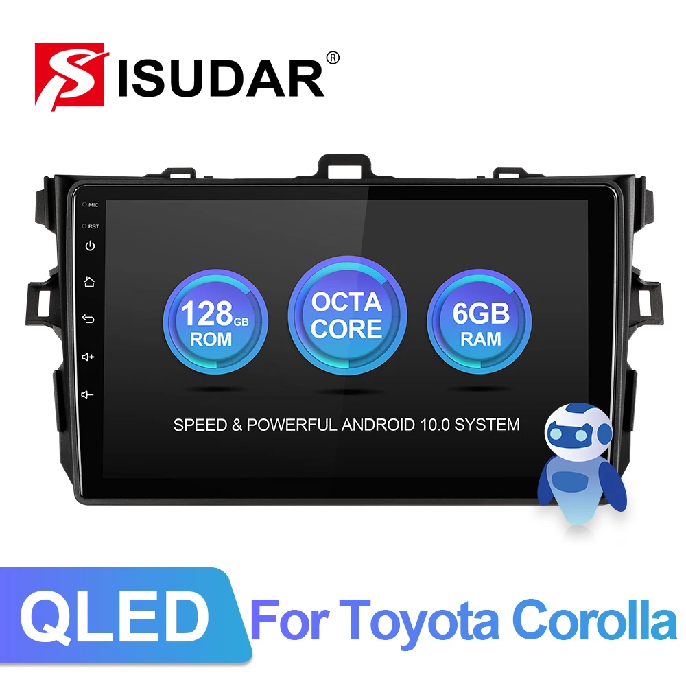 Автомагнитола ISUDAR V72 Android 10 для Toyota Corolla E140 E150 2007 2008- GPS 4G Net QLED голосовое управление