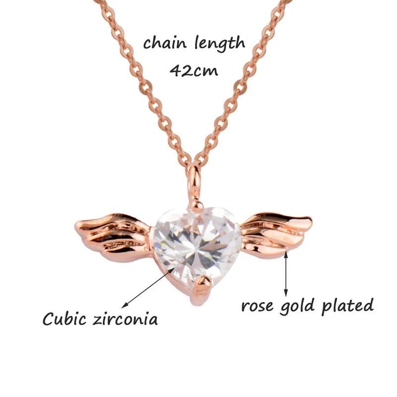 LEEKER милое Сердце ожерелье с крыльями из розового золота Цвет цепи прозрачным