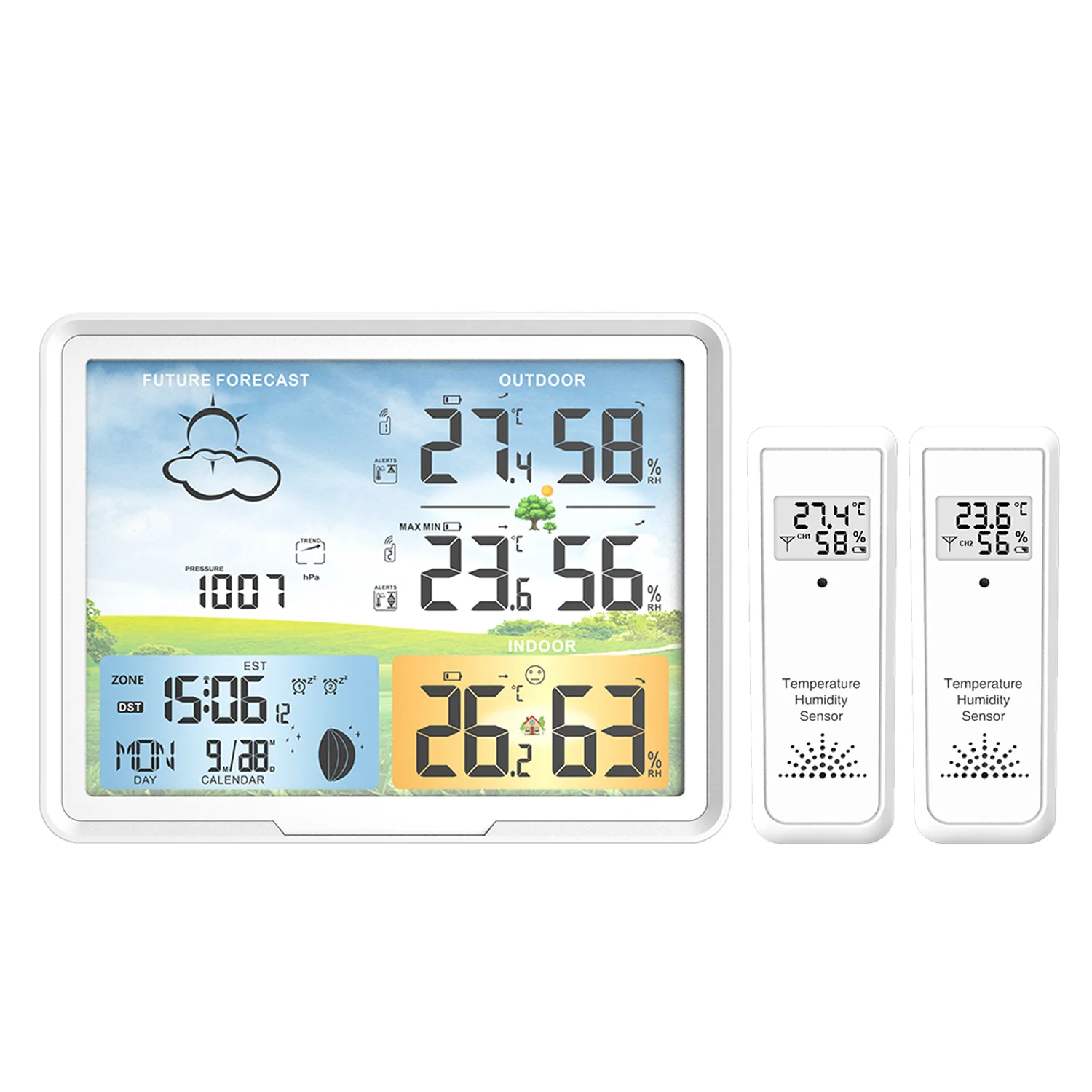 

Weather Station Clocks Wireless Digital Thermometer Hygrometer Forecast Calendars Moon Phase Snooze Alarm Clock PT20B