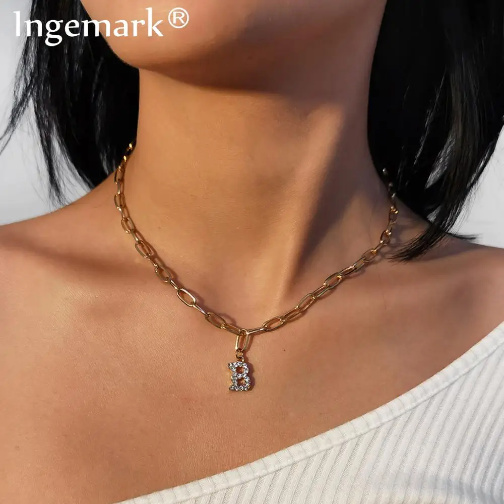 Простое сексуальное ожерелье чокер с подвеской в виде букв A/B/G/Y/R кристаллами для