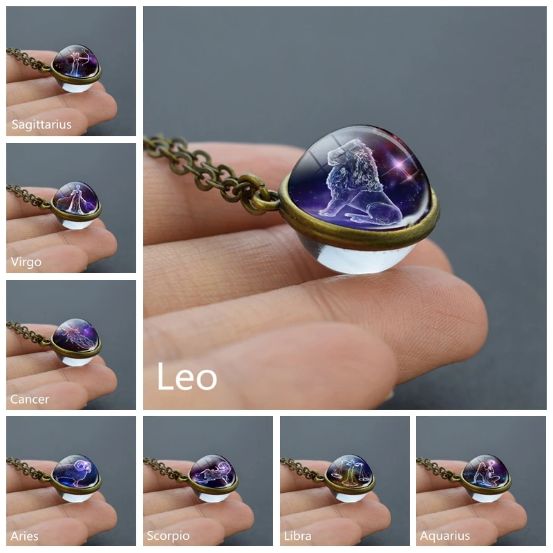12 знаков зодиака ожерелье с медной цепочкой 16 мм со стеклянным шариком Aries Leo Libra