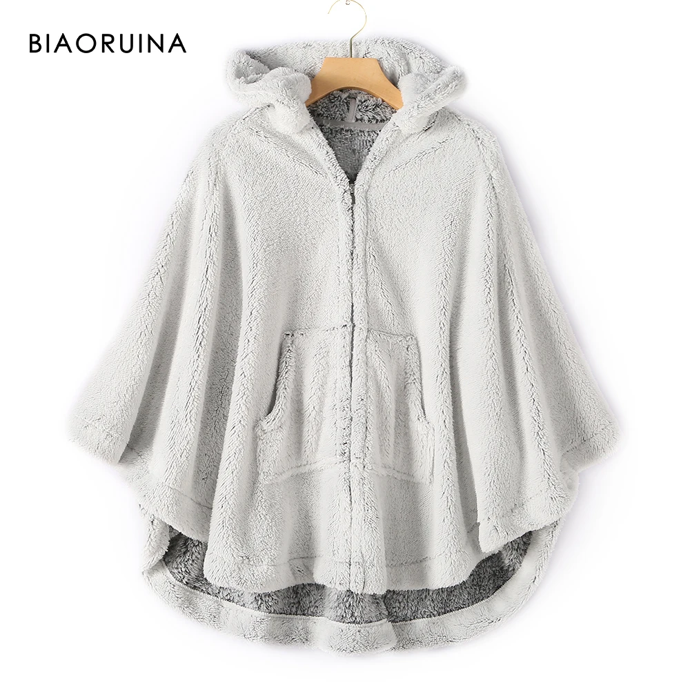 BIAORUINA Женская фланелевая флисовая серая накидка рукав летучая мышь Мультяшные