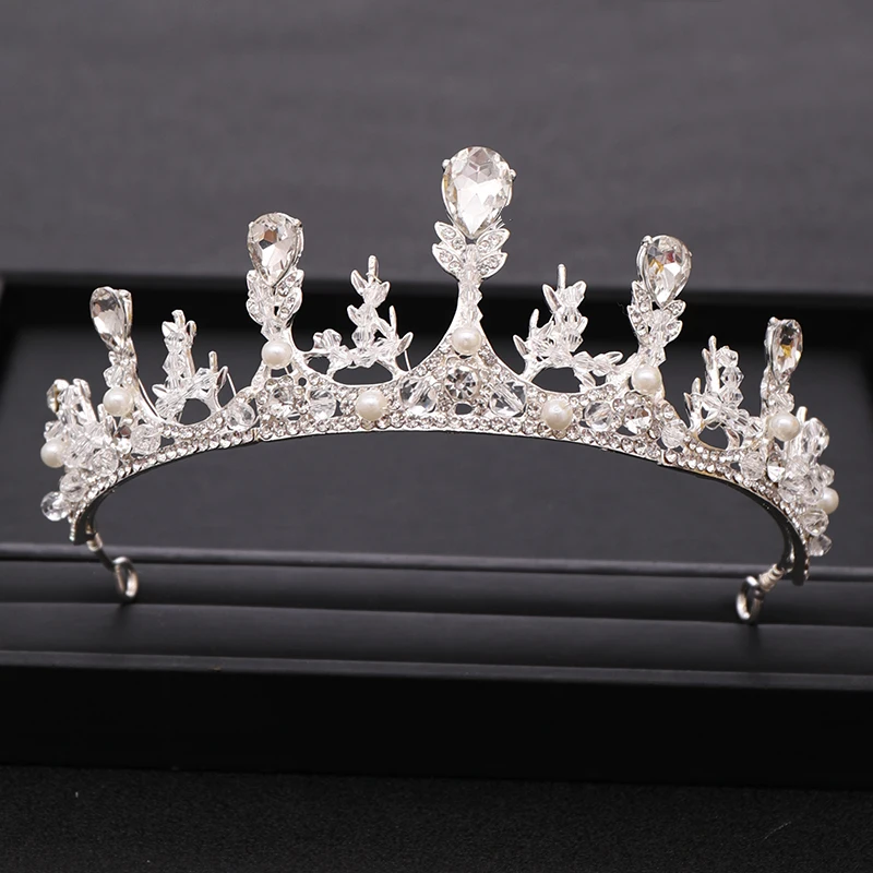 

Trendy Silver Color Bridal Crown Hair Jewelry Crystal Pearl Queen Princess Wedding tiara Headpiece Hair Accessories