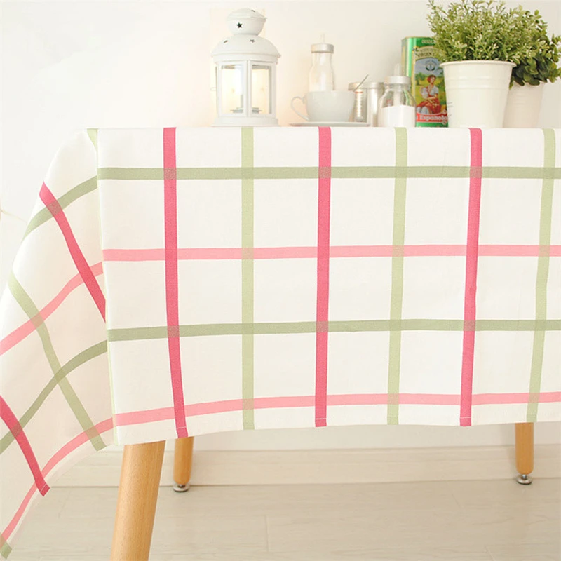 

Home Decoration Modern Table cloths Green Pink Plaid / Table Cover Cotton Canvas 140*220cm Tablecloth