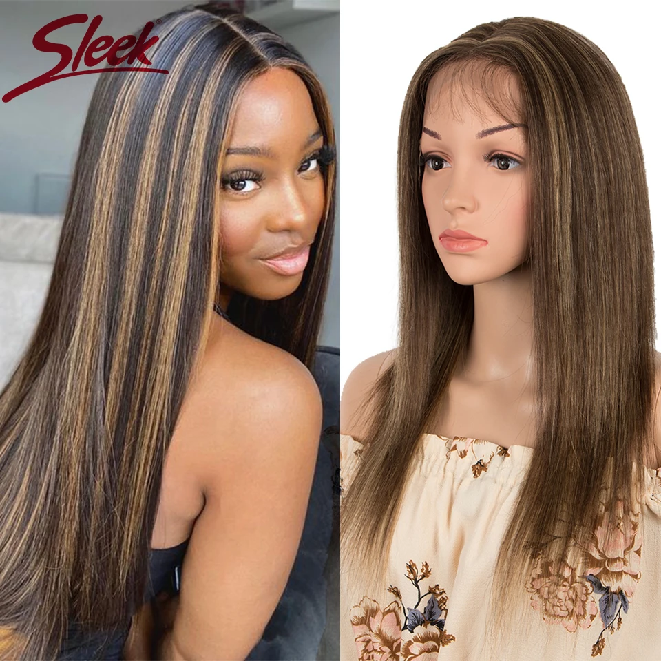 Sleek Colored Human Hair Wigs For Women Highlight Remy Brazilian Hair Wigs 4X4 Lace Closure Wigs P Colored Long Blonde Lace Wigs