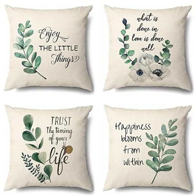 

2pcs/set Green Plant Pattern Pillowcase Flax Square Cushion Cover Pillow Case for Sofa Decoration Home Textile