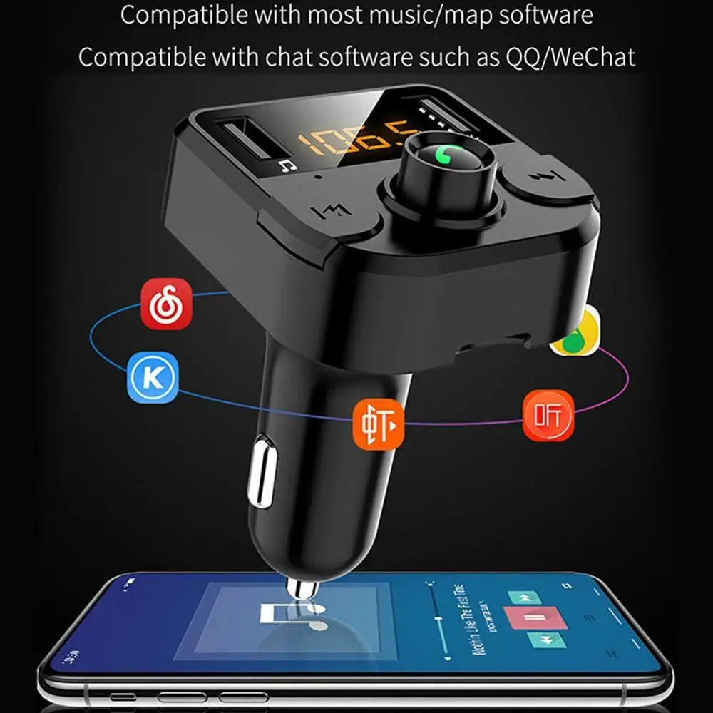 Автомобильное зарядное устройство с двумя USB-портами FM-трансмиттером Bluetooth