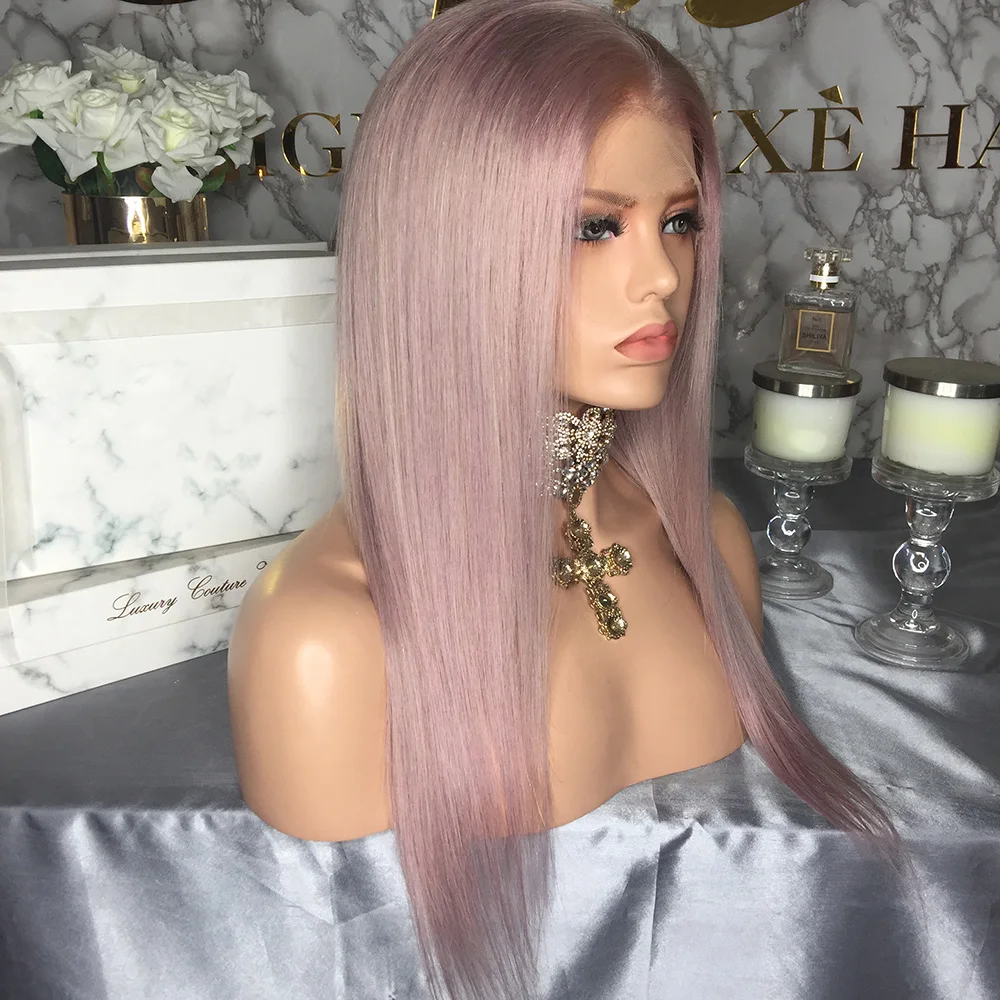 JRX Hair пепельно-розовые парики на кружеве парик из человеческих волос с детскими волосами бразильские Длинные прямые парики на кружеве светло-розовые для женщин