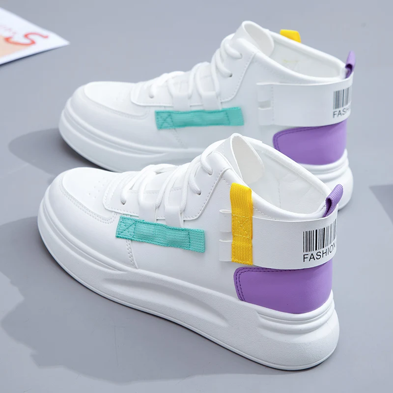 Кроссовки женские из ПУ кожи повседневная обувь на платформе плоская подошва