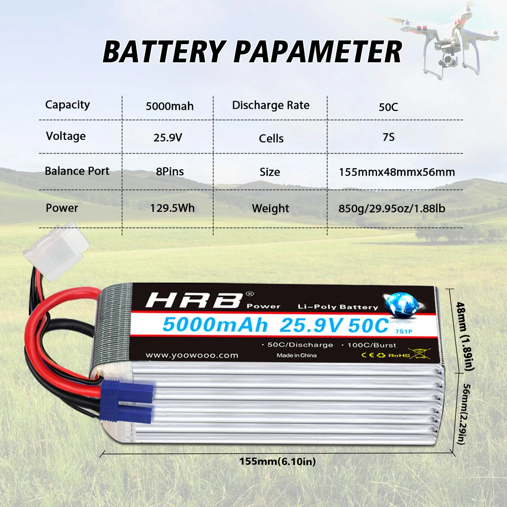 HRB S 7S Lipo bater&iacute;a 25,9 V 5000mah 6000mah 4000mah 3300mah heli bater&iacute;a XT90 macho para 800 helic&oacute;ptero FED aviones 3D avi&oacute;n-1
