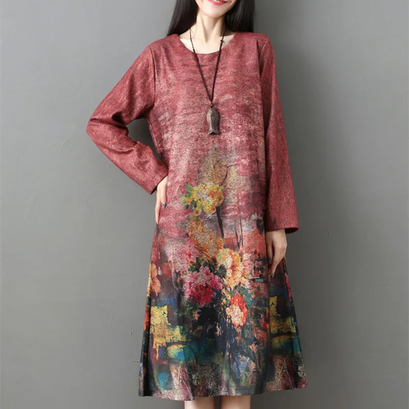 Новое поступление 2021 плотное осенне-зимнее платье с длинным рукавом и цветочным