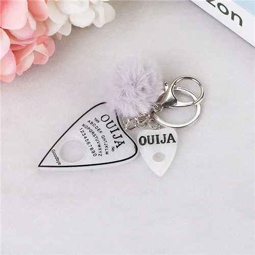 glitter white 1 шт. женский брелок Ouija Planchette блестящая Смола амулеты сумочка брелок с пухом мяч Ouija доска брелок - Цвет: glitter white