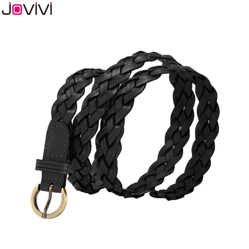 1x Black Jovivi 1x пояса из натуральной кожи женские плетеные ремни из воловьей кожи тонкие женские ремни для женщин джинсовое платье модный ремень подарок на день рождения - Цвет: 1x Black