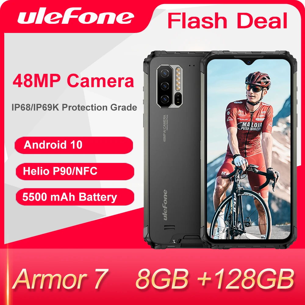 Enlarge Ulefone Armor 7 Android 10 Rugged Phone Waterproof Smartphone  NFC Helio P90 5G WIFI 6.3'' 8GB+128GB 48MP 5500mAh Mobile Phone