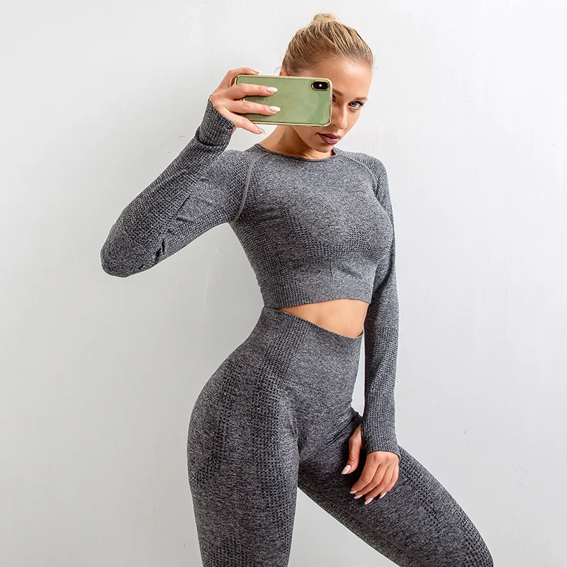 

Seamless Yoga Set Women Sports Set Gym Clothes Fitness Women Long Sleeve Short Sleeve Crop Top High Waist Leggings Gym Set Women